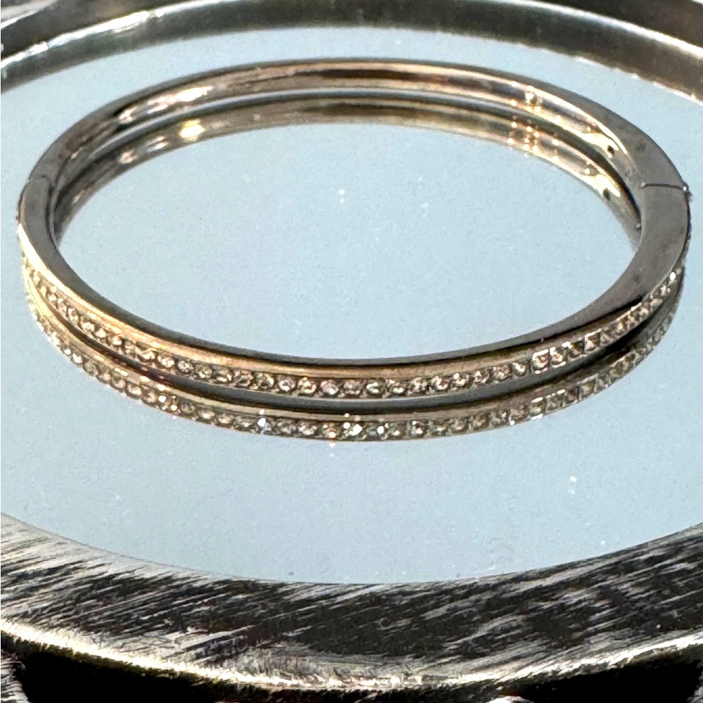 Silver gunmetal clamper bracelet with rhinestones